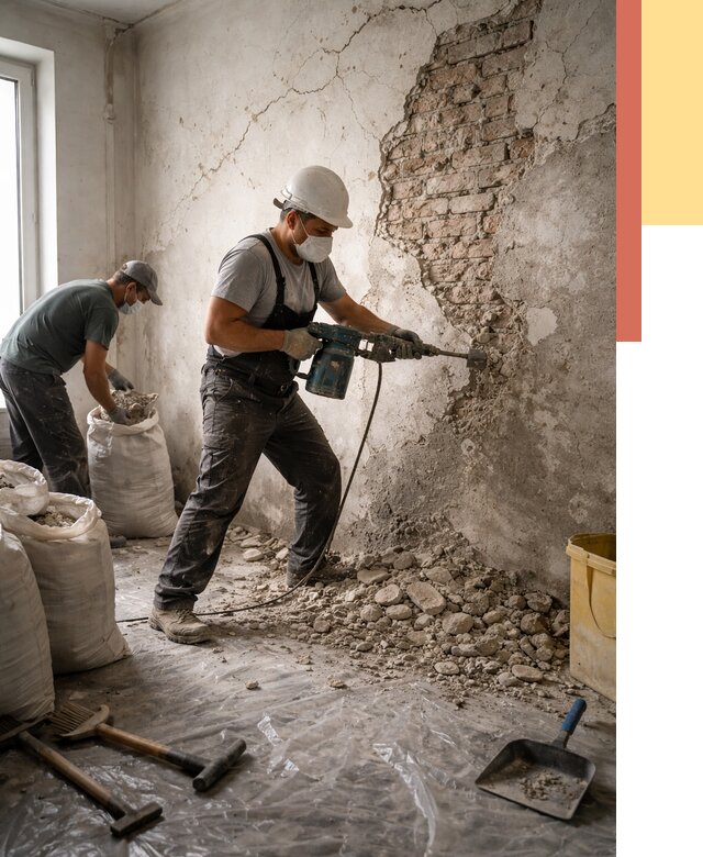 Демонтаж штукатурки со стен в Тюмени от 7349 руб/м² — быстро и недорого | ОТДЕЛОЧНИК-Тюм