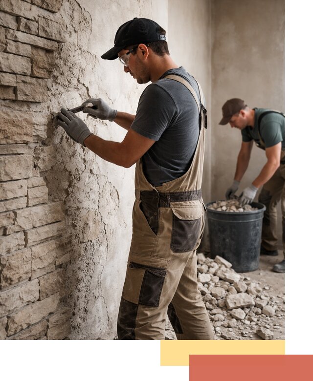 Демонтаж декоративного камня в Тюмени профессионально и безопасно