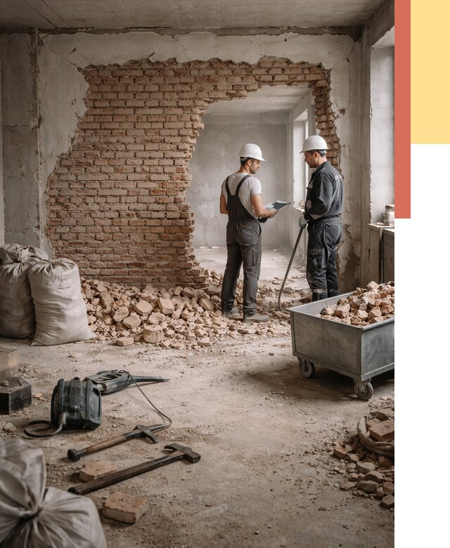 Демонтаж кирпичных стен в Тюмени от 4287 руб. — быстро, недорого, под ключ | ОТДЕЛОЧНИК-Тюм