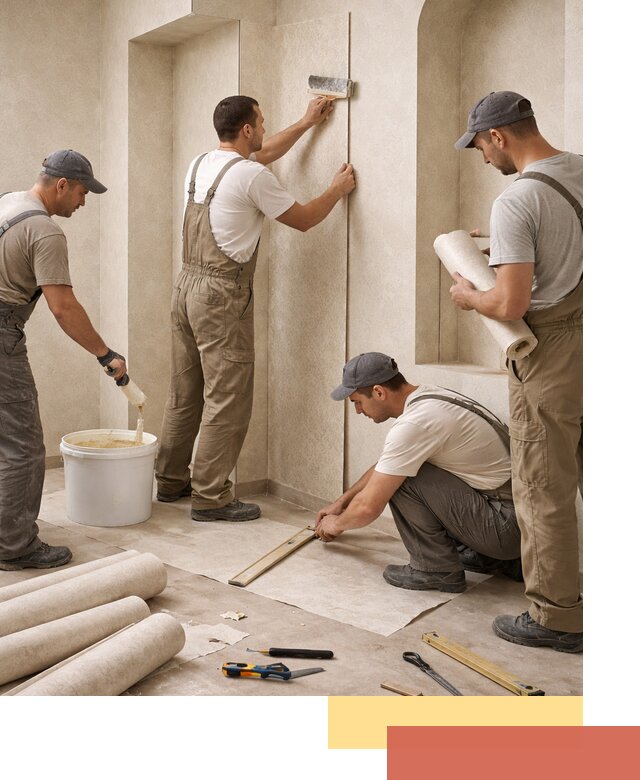 Поклейка обоев на сложные стены и неровные поверхности в Тюмени