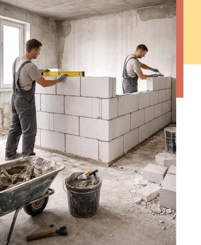 Кладка перегородок из ПГП в Тюмени от 2552 руб./м2 — монтаж и возведение под ключ | ОТДЕЛОЧНИК-Тюм