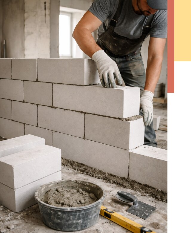 Кладка перегородок из силикатного блока в Тюмени от 4083 руб. под ключ | ОТДЕЛОЧНИК-Тюм