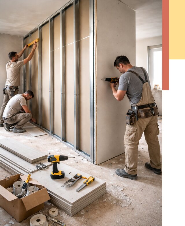 Монтаж однослойной перегородки из гипсокартона в Тюмени от 663 руб. | ОТДЕЛОЧНИК-Тюм