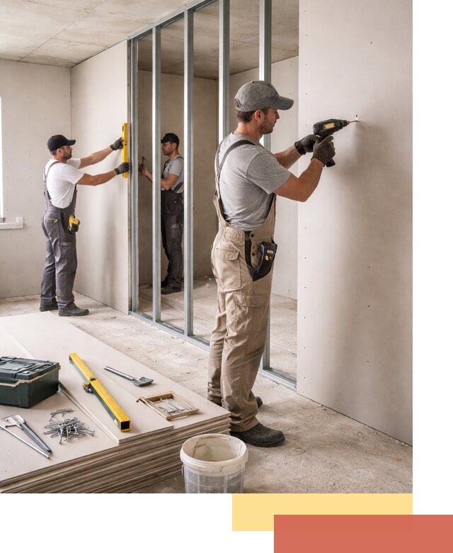 Однослойная перегородка из гипсокартона в Тюмени под ключ, монтаж и отделка