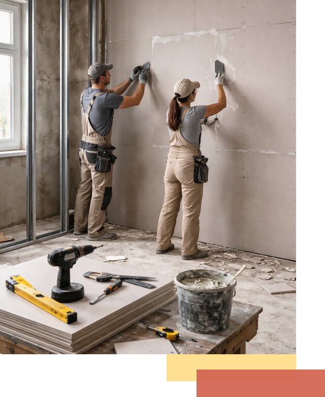 Монтаж двухслойной перегородки из гипсокартона в Тюмени