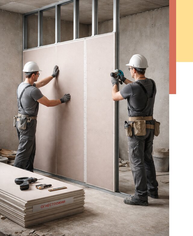 Перегородка из огнестойкого гипсокартона в Тюмени от 1888 руб. под ключ | ОТДЕЛОЧНИК-Тюм