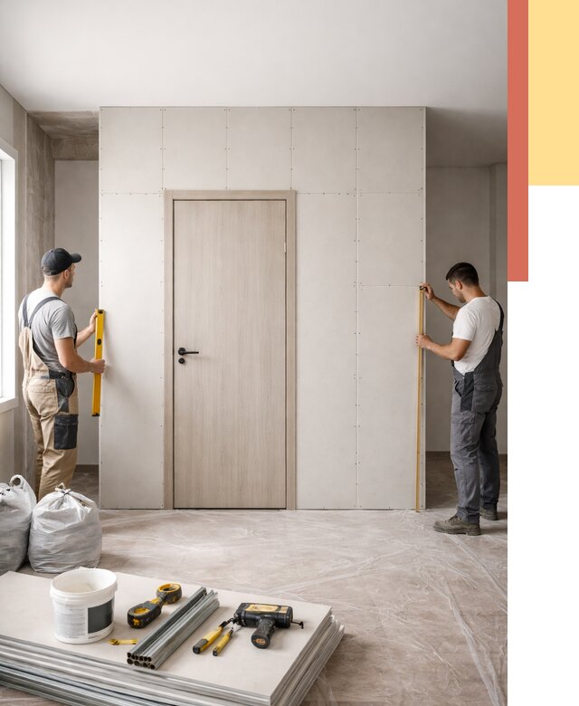 Перегородка из гипсокартона с дверью в Тюмени от 4593 руб. под ключ | ОТДЕЛОЧНИК-Тюм