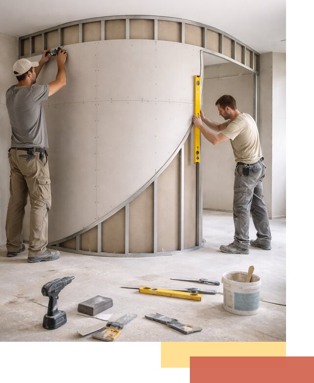 Радиусная перегородка из гипсокартона в Тюмени под ключ