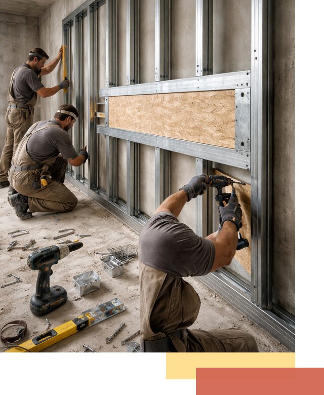 Усиленная перегородка для крепления тяжёлых конструкций в Тюмени