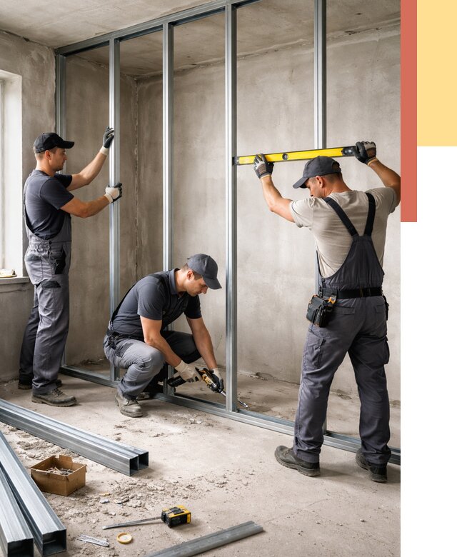 Монтаж каркаса перегородки из профиля в Тюмени от 766 руб. | ОТДЕЛОЧНИК-Тюм