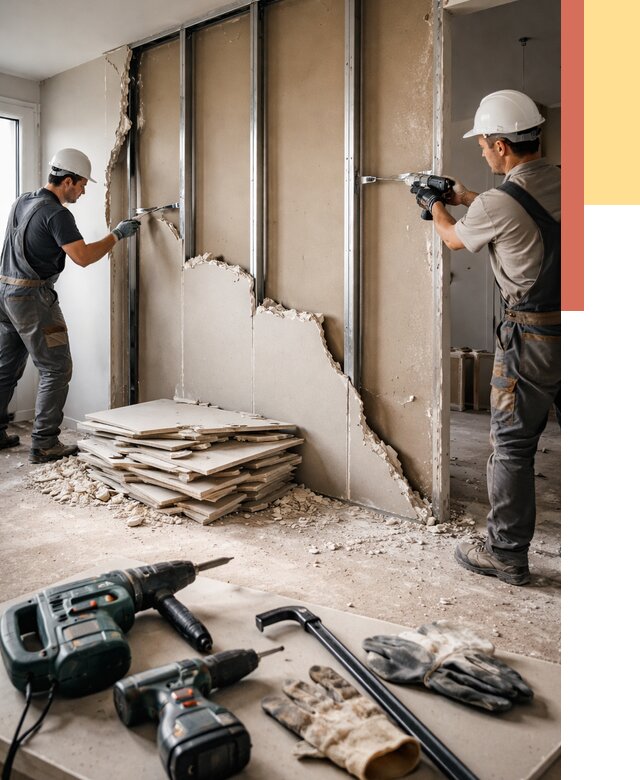 Демонтаж перегородки из гипсокартона в Тюмени от 1225 руб. быстро и недорого | ОТДЕЛОЧНИК-Тюм