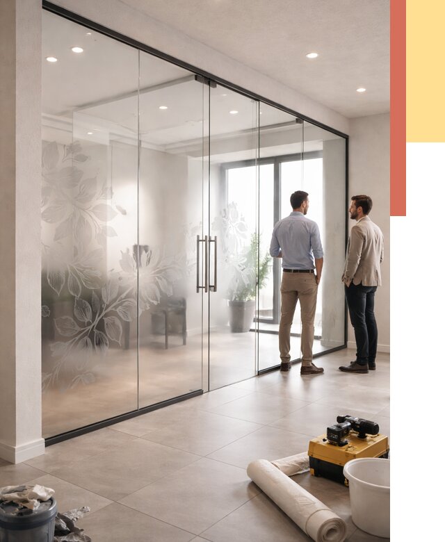 Стеклянные перегородки с рисунком в Тюмени от 12759 руб. монтаж и нанесение | ОТДЕЛОЧНИК-Тюм