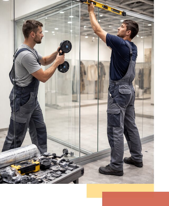 Стеклянные перегородки для магазинов в Тюмени — монтаж и установка