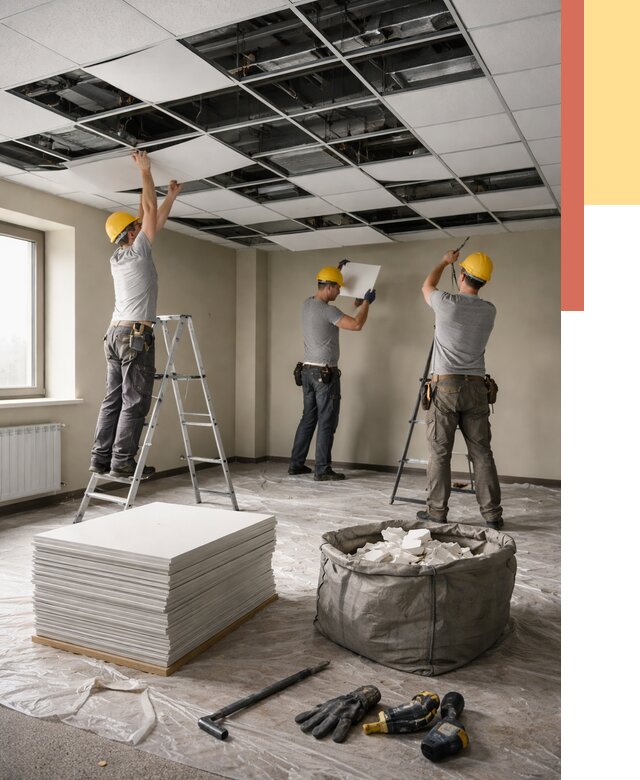 Демонтаж потолка Армстронг в Тюмени от 4593 руб. быстро и недорого | ОТДЕЛОЧНИК-Тюм