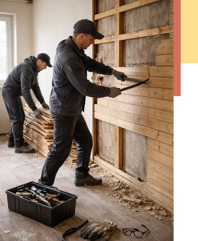 Демонтаж вагонки в Тюмени от 3879 руб/м2 — быстро и недорого | ОТДЕЛОЧНИК-Тюм