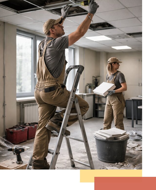 Ремонт потолка Армстронг и замена плит в Тюмени