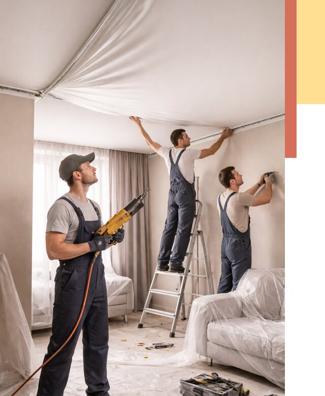 Установка натяжного потолка в Тюмени от 4593 руб. | Быстро и недорого — ОТДЕЛОЧНИК-Тюм