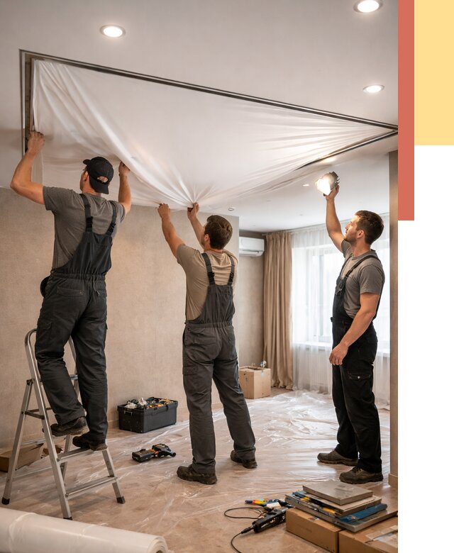 Монтаж ПВХ натяжного потолка в Тюмени от 3572 руб. под ключ | ОТДЕЛОЧНИК-Тюм