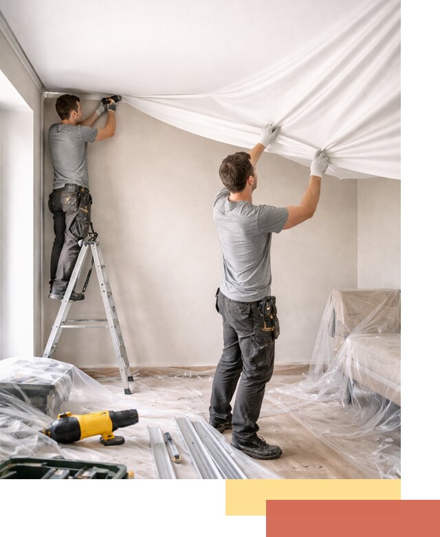 Монтаж тканевого натяжного потолка в Тюмени недорого и быстро