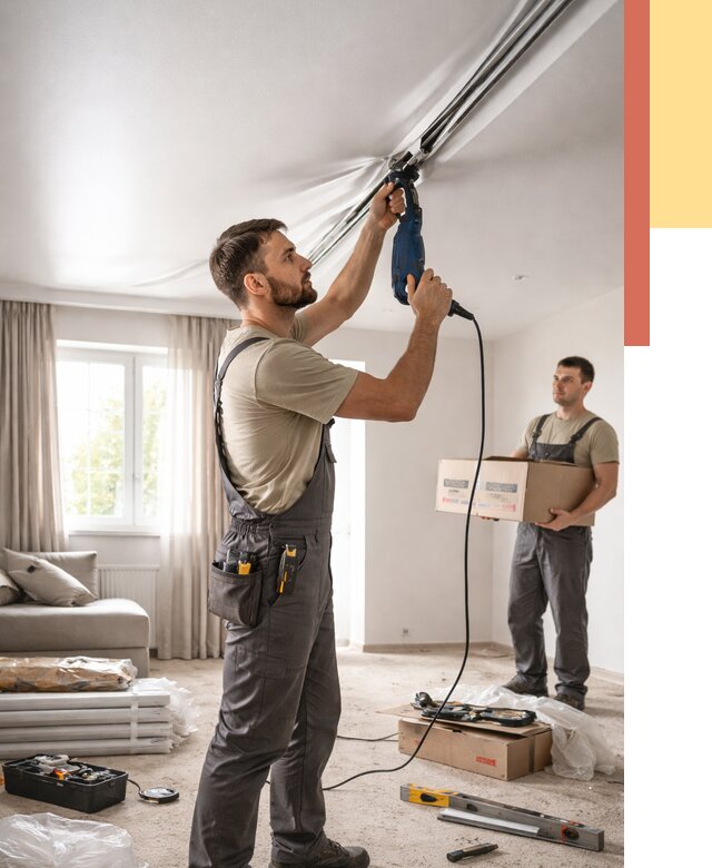 Монтаж сатинового натяжного потолка в Тюмени от 3572 руб. | Быстро, недорого — ОТДЕЛОЧНИК-Тюм