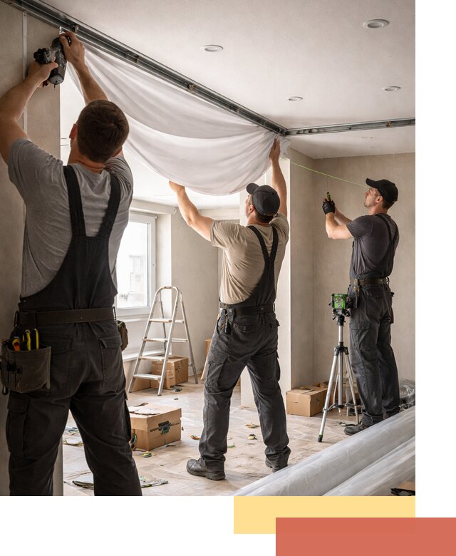 Монтаж парящего натяжного потолка под ключ в Тюмени