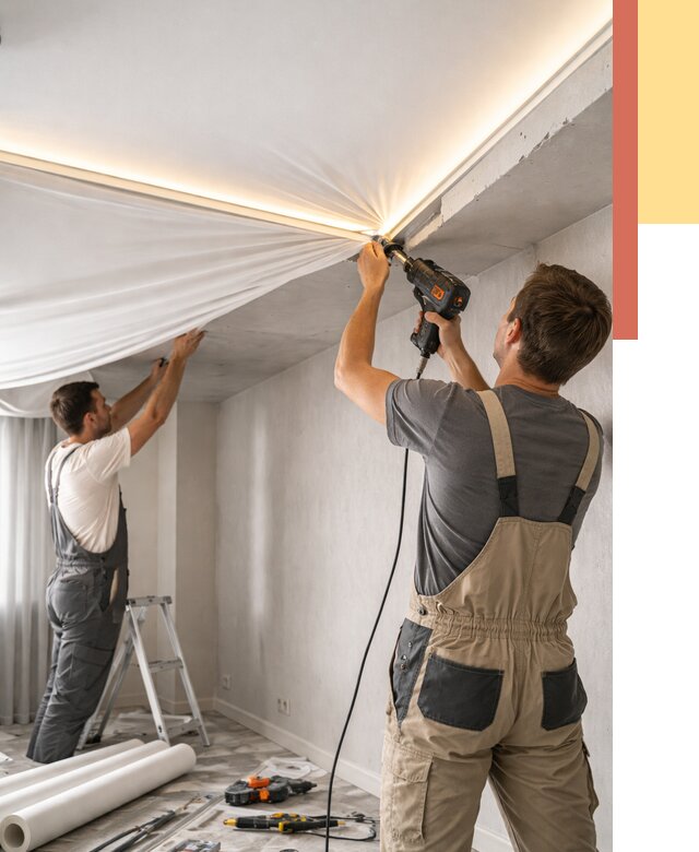 Монтаж натяжного потолка с подсветкой в Тюмени от 970 руб. | ОТДЕЛОЧНИК-Тюм