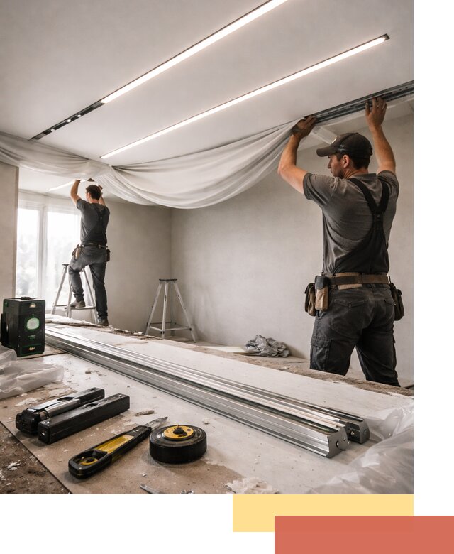 Монтаж натяжных потолков со световыми линиями в Тюмени