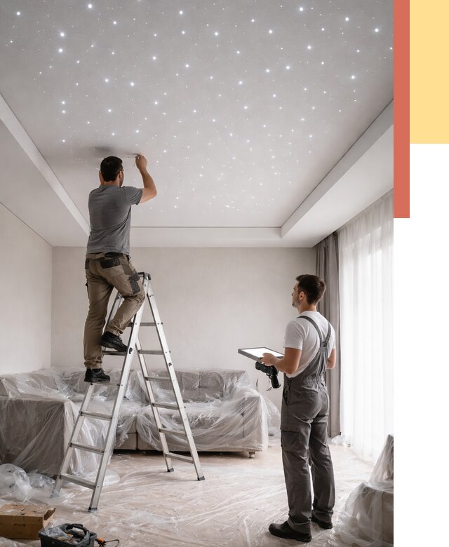 Монтаж натяжного потолка «звездное небо» в Тюмени от 6635 руб. | ОТДЕЛОЧНИК-Тюм