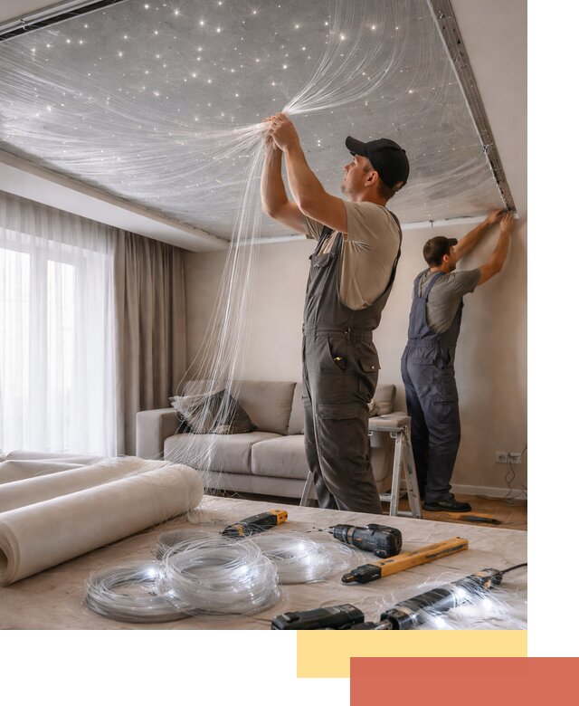 Монтаж натяжного потолка «Звездное небо» в Тюмени