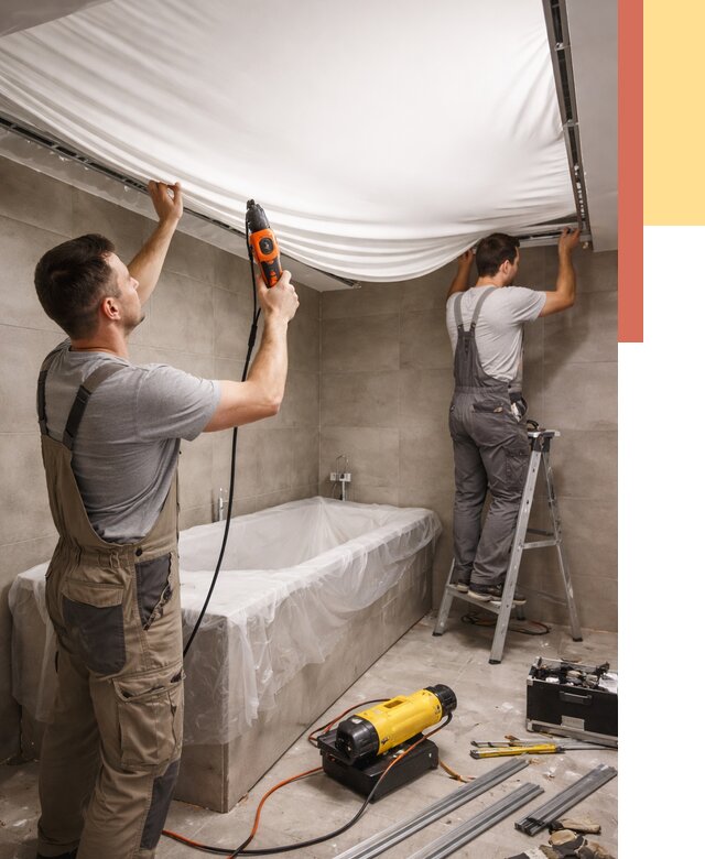 Монтаж натяжного потолка в ванной в Тюмени от 1225 руб. под ключ | ОТДЕЛОЧНИК-Тюм