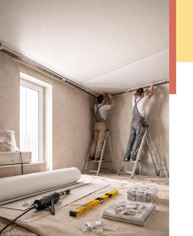 Монтаж натяжного потолка в спальне в Тюмени от 3879 руб. под ключ | ОТДЕЛОЧНИК-Тюм