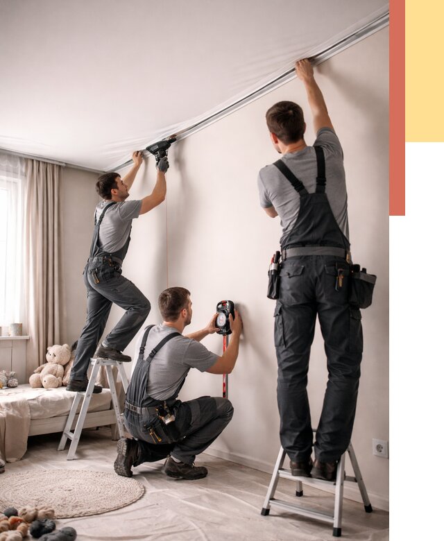 Монтаж натяжного потолка в детской в Тюмени от 3572 руб. — быстро и недорого | ОТДЕЛОЧНИК-Тюм