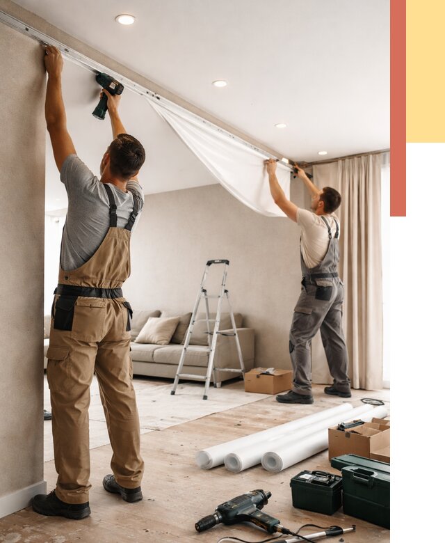 Монтаж натяжного потолка в гостиной в Тюмени от 561 руб. | ОТДЕЛОЧНИК-Тюм