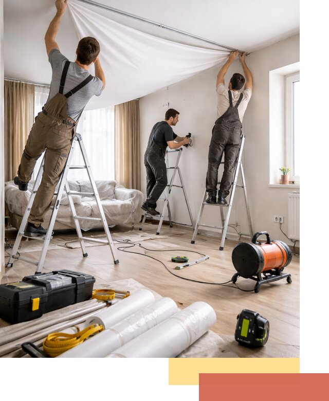 Монтаж натяжного потолка в гостиной в Тюмени