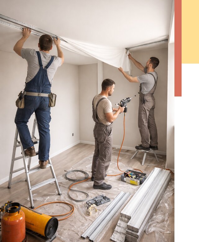 Монтаж натяжного потолка в студии в Тюмени от 5614 руб. — быстро и недорого | ОТДЕЛОЧНИК-Тюм