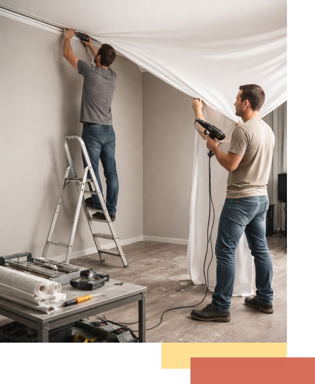 Монтаж натяжного потолка в студии в Тюмени