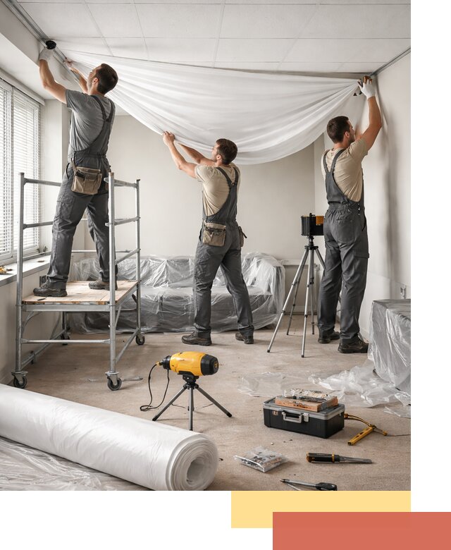 Монтаж натяжного потолка в офисе в Тюмени