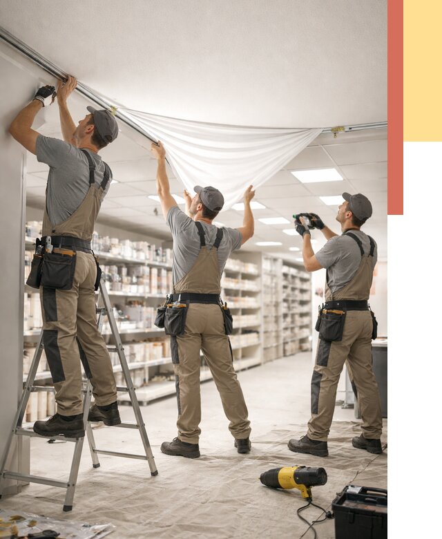 Монтаж натяжного потолка в магазине в Тюмени от 4593 руб. быстро и недорого | ОТДЕЛОЧНИК-Тюм