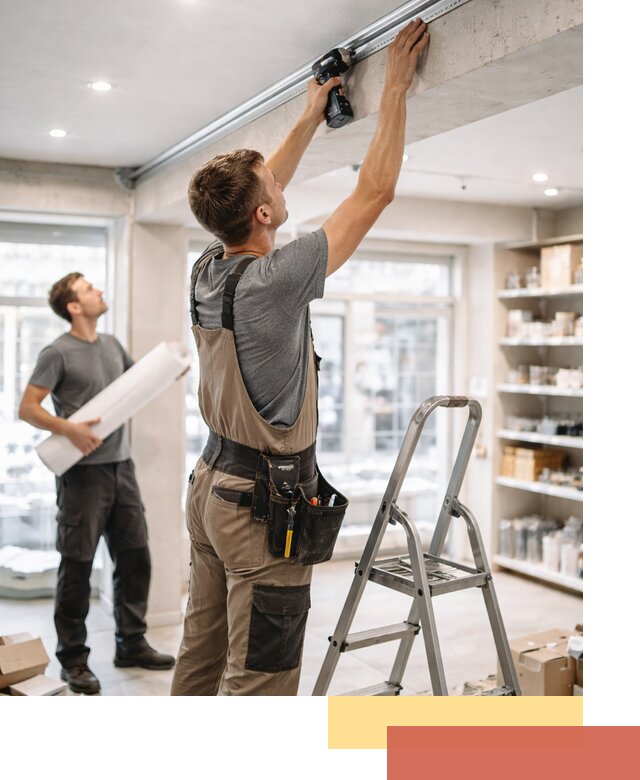 Монтаж натяжных потолков в магазине в Тюмени