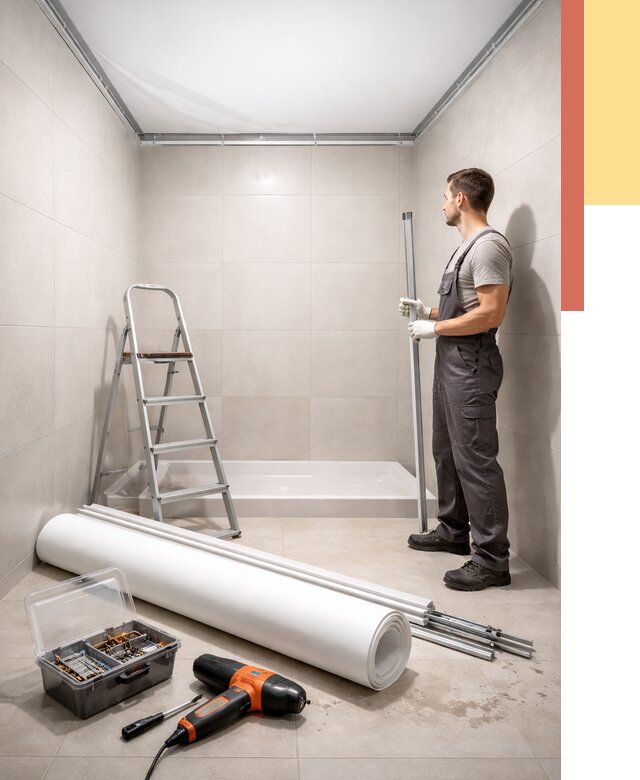 Монтаж натяжного потолка в санузле в Тюмени от 1888 руб. — ОТДЕЛОЧНИК-Тюм