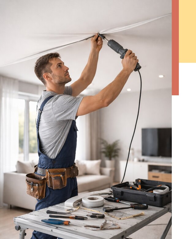 Ремонт натяжных потолков в Тюмени от 9697 руб. под ключ — ОТДЕЛОЧНИК-Тюм