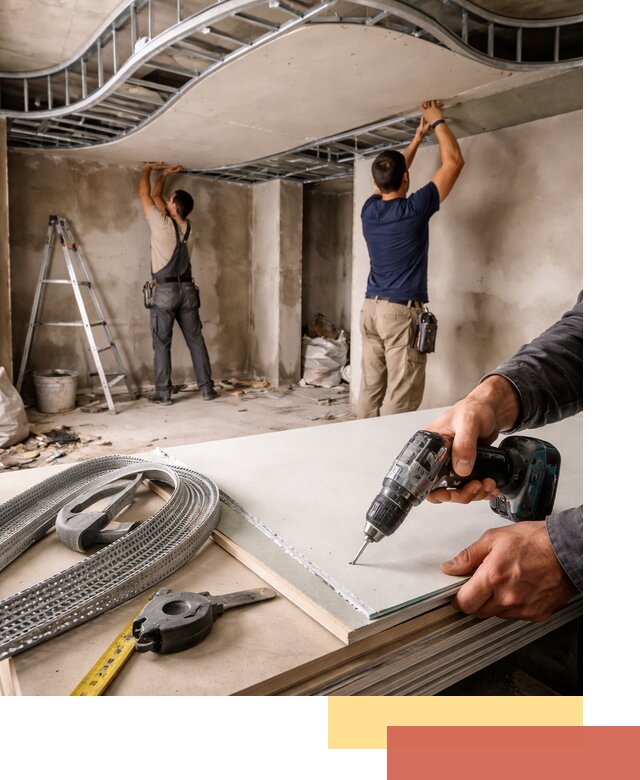 Криволинейный потолок из гипсокартона в Тюмени — монтаж и отделка