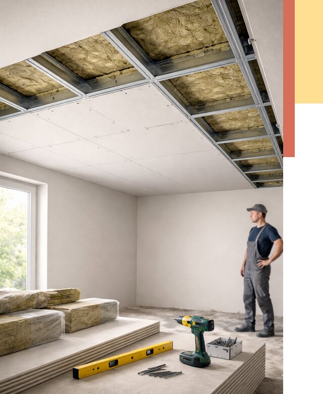 Звукоизоляция потолка ГКЛ в Тюмени от 970 руб. — монтаж под ключ | ОТДЕЛОЧНИК-Тюм