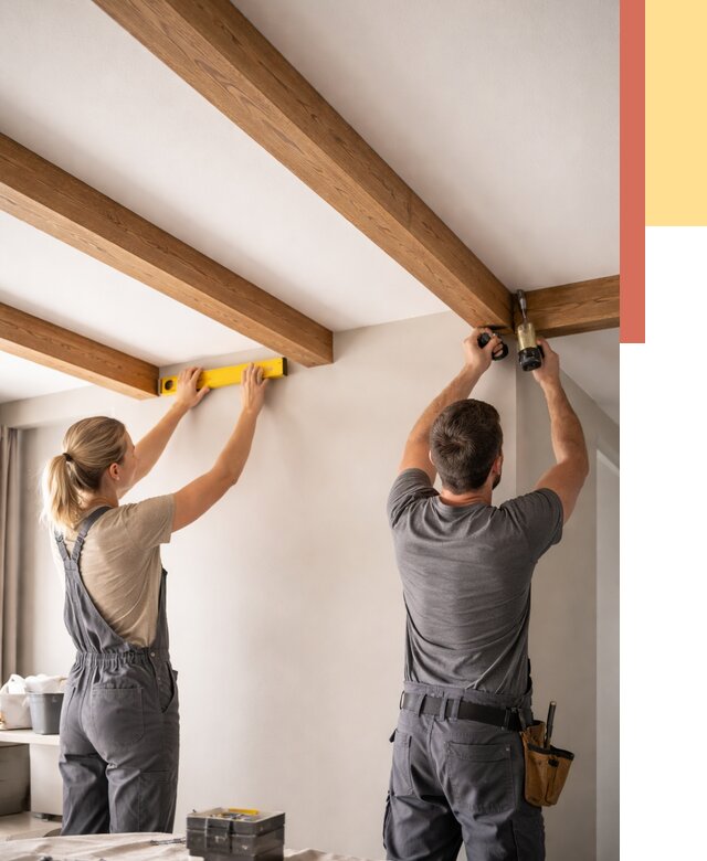 Монтаж декоративных балок на потолок в Тюмени от 4287 руб. — ОТДЕЛОЧНИК-Тюм